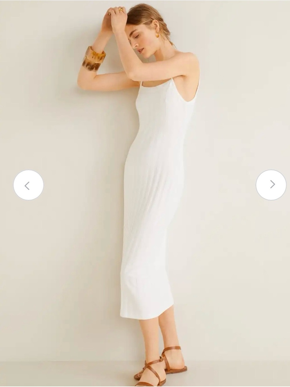 Mango Summer Cream Slim Ribbed Maxi Slip Dress